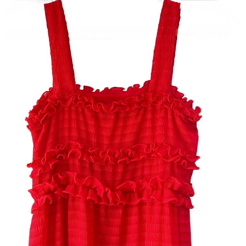 Gianni Bini Red Ruffle Snyder Fit & Flare Midi Ruffle Chiffon Dress NWOT Size S - Picture 3 of 9